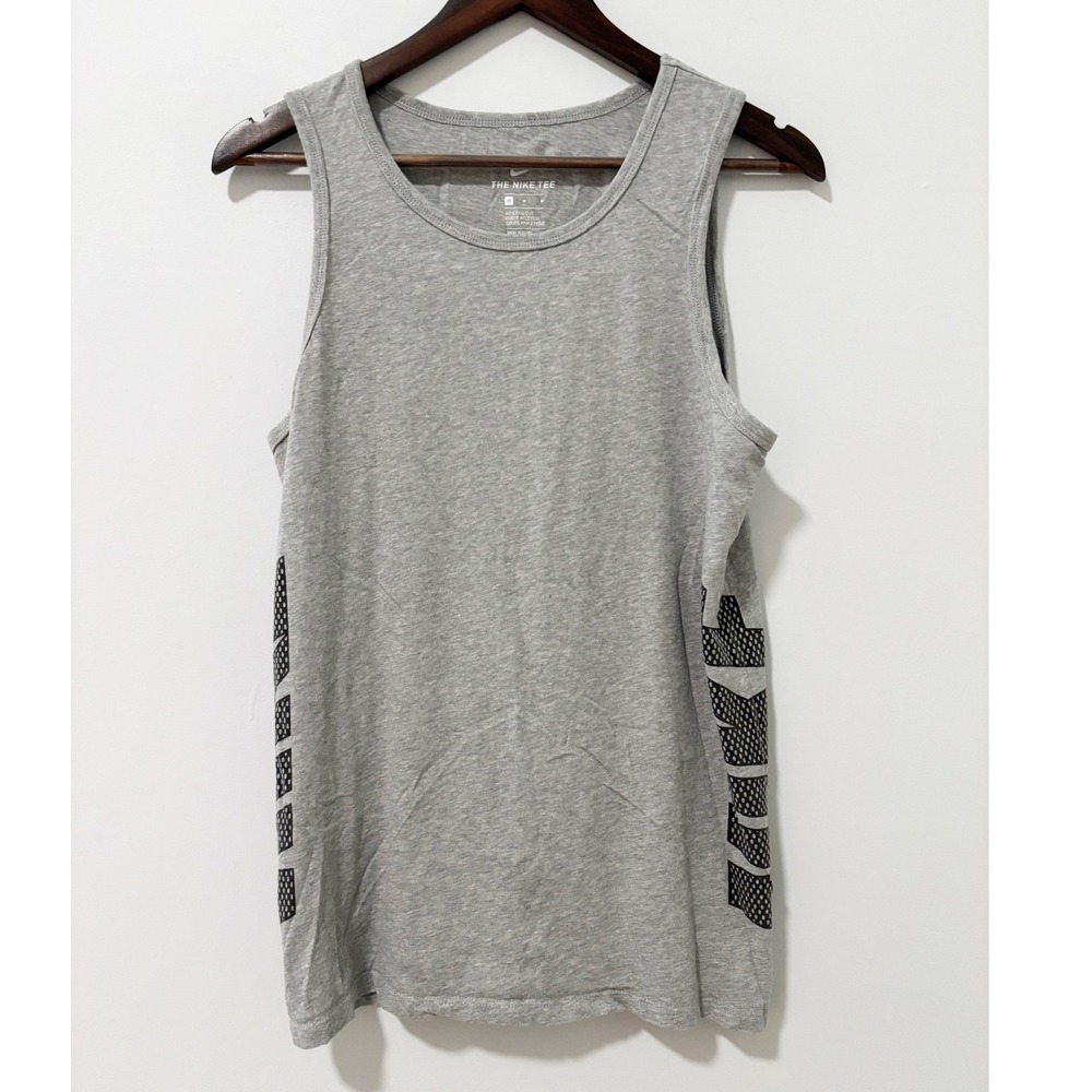 Nike Tank Top Womens Medium Grey Athletic Cut Side Logo Activewear Sporty Casual